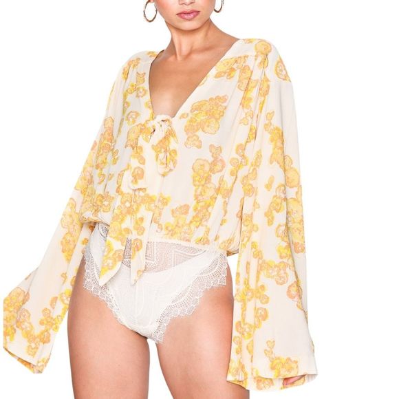 Free People | Intimately FP Forties Feels Bell Sleeve Floral Bodysuit - Medium - Picture 1 of 9
